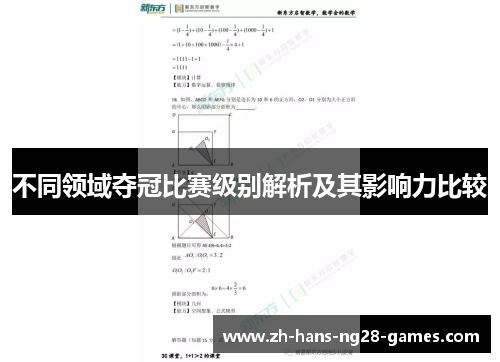 不同领域夺冠比赛级别解析及其影响力比较