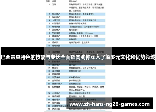 巴西最具特色的技能与专长全面指南助你深入了解多元文化和优势领域